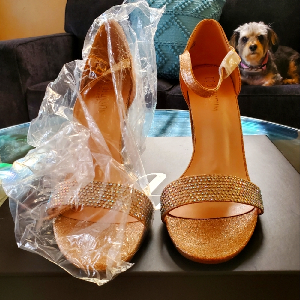 Gold Rhinestone & Glitter Bridal Dressy Shoes